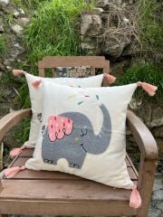 tinytrek El İşçiliği Fil2 Desen Punch Çocuk Kırlenti – Buldan Dokuması (43x43 cm)